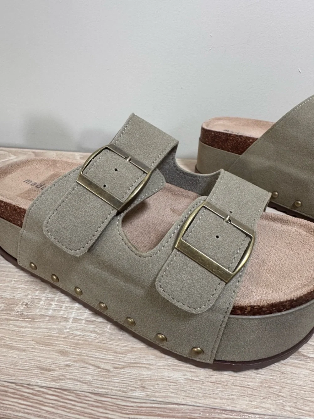 Madden Girl Platform Slip On Sandals Slides w/ Metal Studs, Double Strap, 10